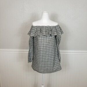 Tularosa Off the Shoulder Plaid Bishop Sleeve Top Size small